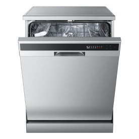 A modern dishwasher with open front